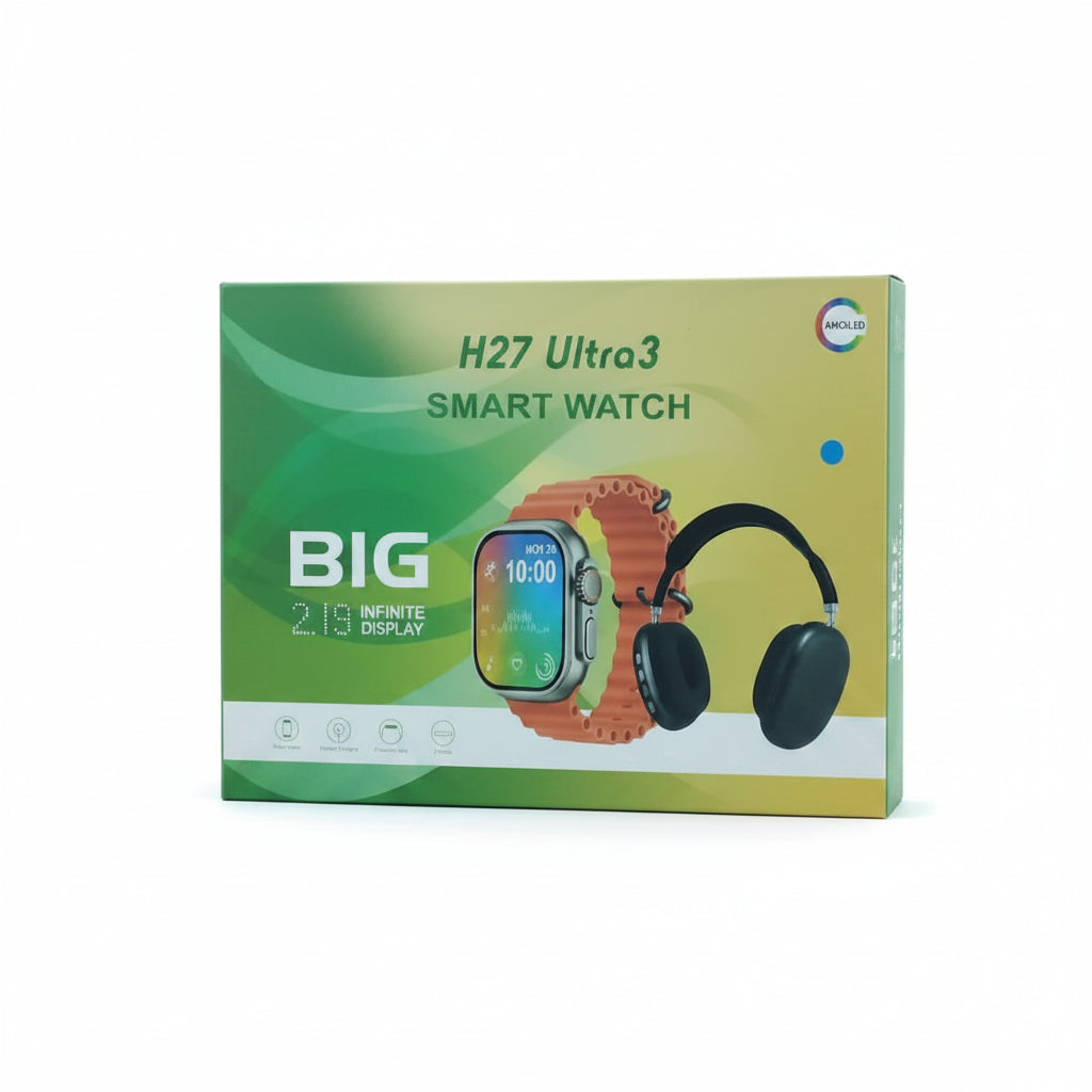 H27 Ultra 3 Smart Watch with Wireless Headphones | Big Infinity Display & All-in-One Wearable